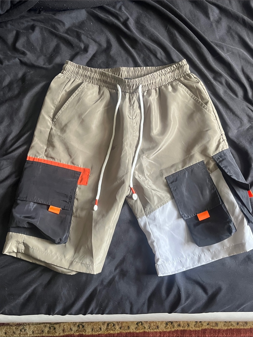 American Stitch Olive Cargo Shorts with Black, White & Orange Accents